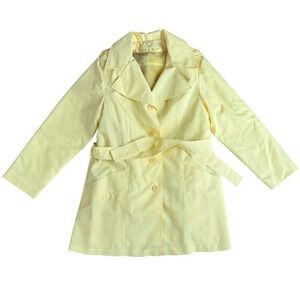 Vintage 1970s Sears Butter Yellow Faux Fur Lined Trench Coat Raincoat Size 16